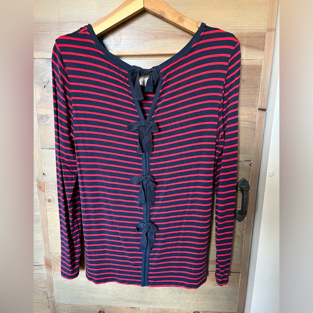 Cupio Striped Tie-Back Long Sleeve Top - Red/Blue